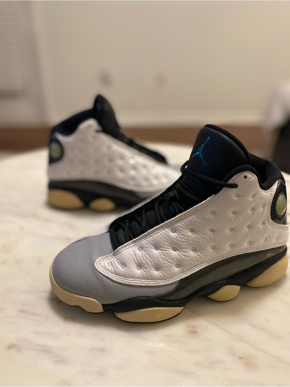 Jordan Kids Basketball Sneakers - White, Gray, Black with Teal Jumpman